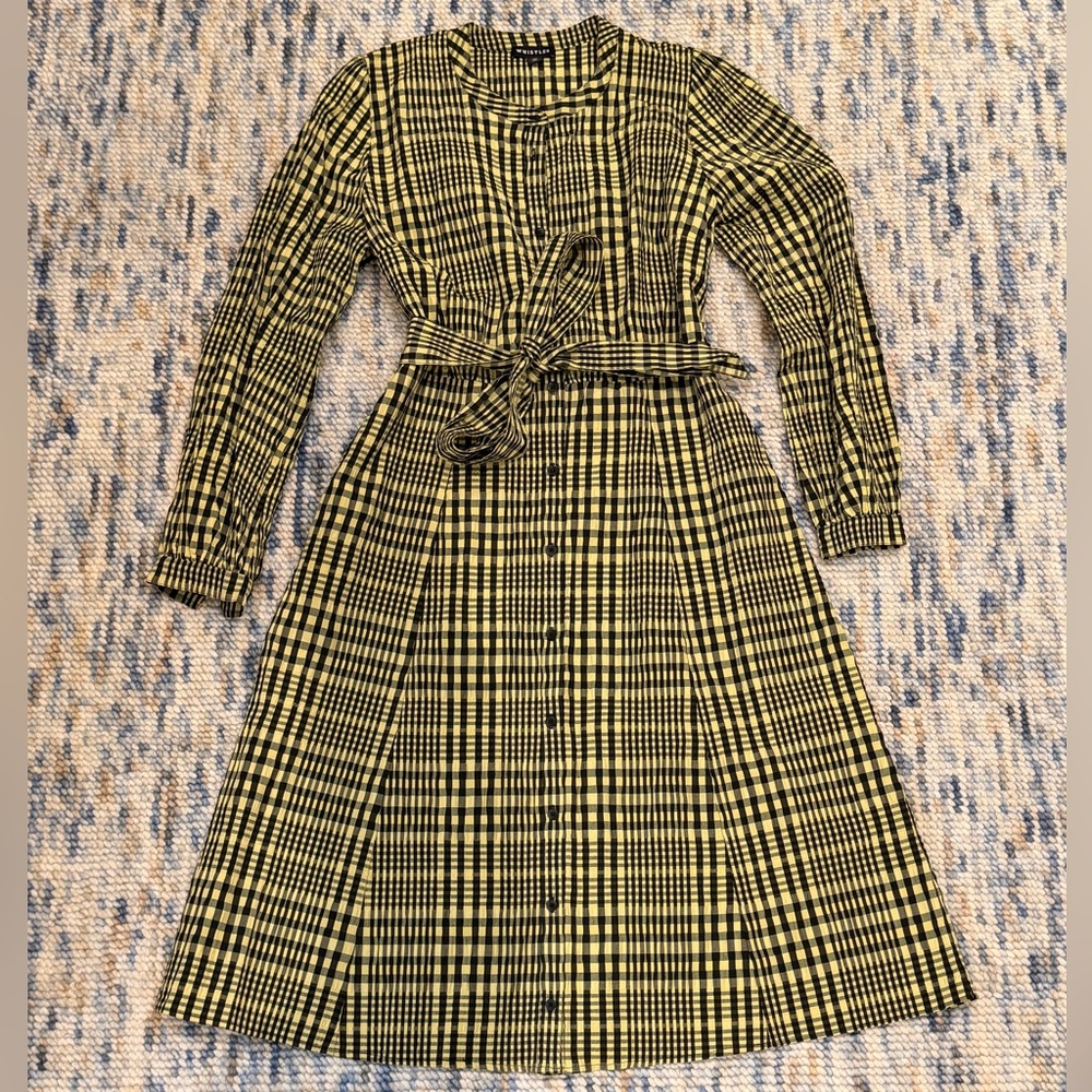 Whistles Black and Yellow Checkered Midi Dress